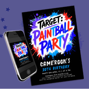 Fun Paintball Blue Red Paint Spray Graffiti   Invitation