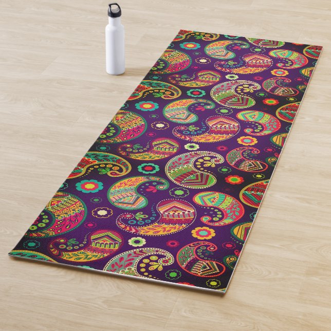 Fun Paisley Colourful Floral Bohemian Yoga Mat (In Situ)