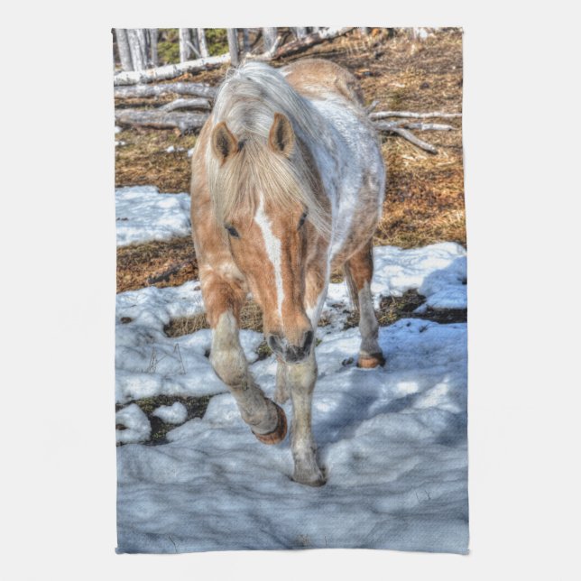 Fun Palomino Paint Ranch Horse Animal-lover Photo Kitchen Towel (Vertical)