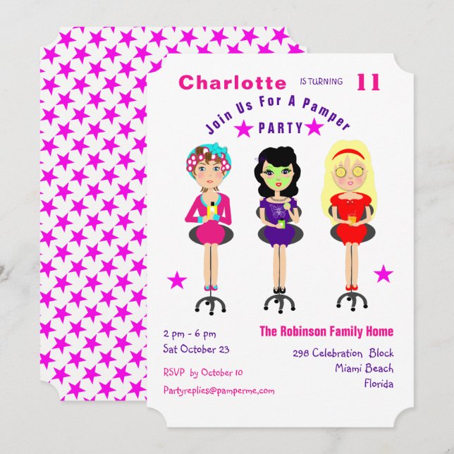 Fun Pamper Party Filles Anniversaire Invitations (Devant / Derrière)