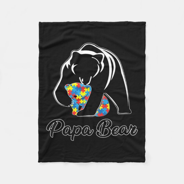 Fun Papa Bear Autism Awareness Autism Matching Fam Fleece Blanket (Front)