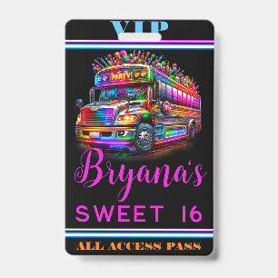Fun Party Bus Bright Glowing Lights VIP Pass Badge
