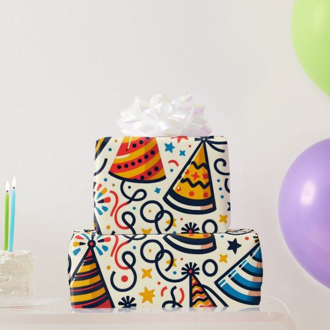 Fun Party Hats and Confetti Wrapping Paper (Party Gifts)