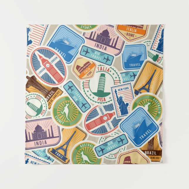 Fun Passport Stamps Tapestry (Front)