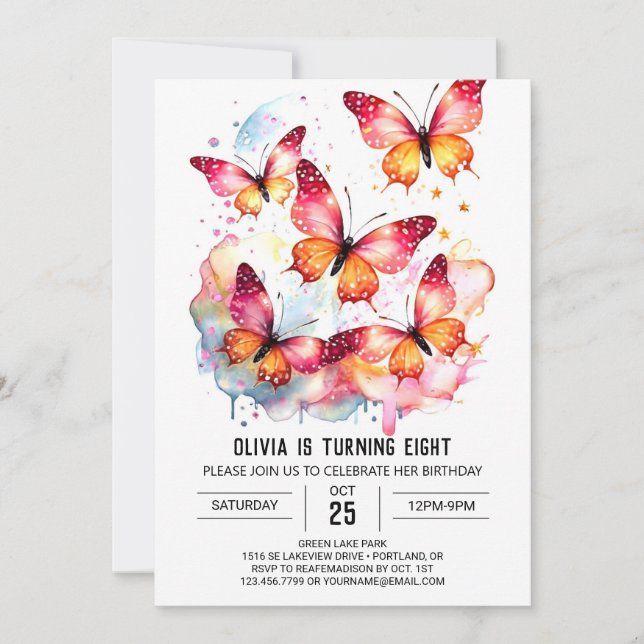 Fun Pastel Butterfly Girl Birthday Invitation (Front)