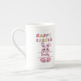 Fun Pastel Colour Easter Bunny Personalize Name Bone China Mug