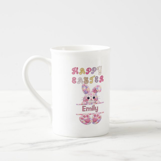 Fun Pastel Colour Easter Bunny Personalize Name Bone China Mug (Left)