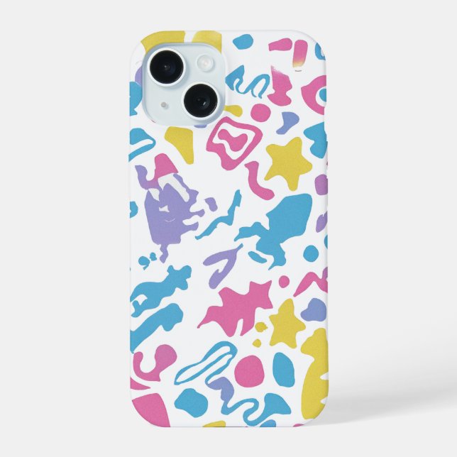 Fun pastel colourful vibrant shapes  iPhone 15 case (Back)