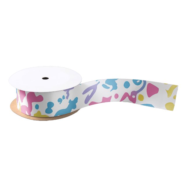 Fun pastel colourful vibrant shapes satin ribbon (Spool)