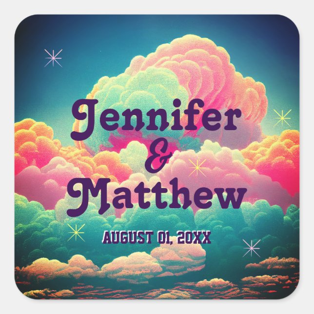 Fun Pastel Cotton Candy Clouds Square Sticker (Front)