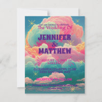 Fun Pastel Cotton Candy Clouds Wedding  Invitation