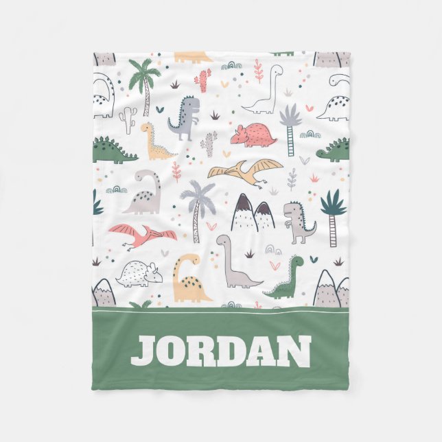 Fun Pastel Dinosaur Scene Pattern Fleece Blanket (Front)