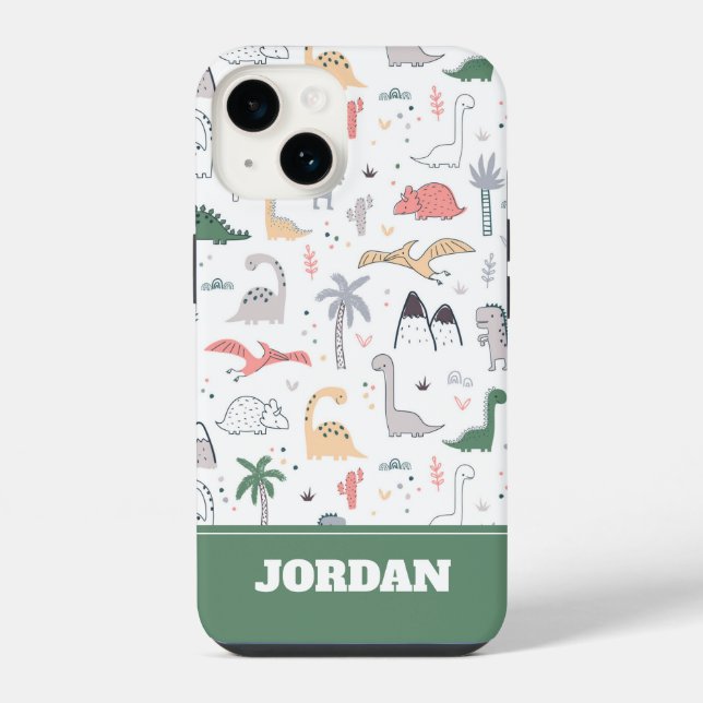 Fun Pastel Dinosaur Scene Pattern iPhone Case (Back)