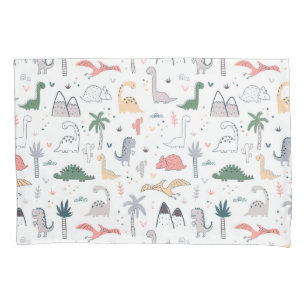 Fun Pastel Dinosaur Scene Pattern Pillowcase
