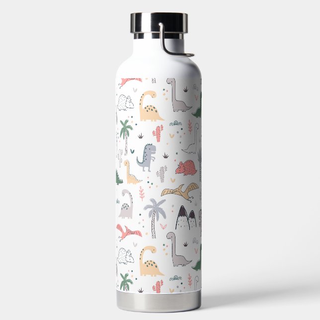 Fun Pastel Dinosaur Scene Pattern Water Bottle (Left)