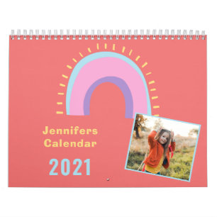 fun pastel girly rainbow photo personalized calendar