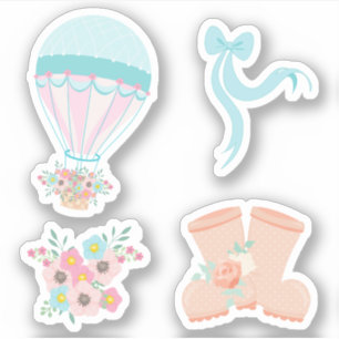 Fun Pastel Hot Air Balloon Floral Sticker