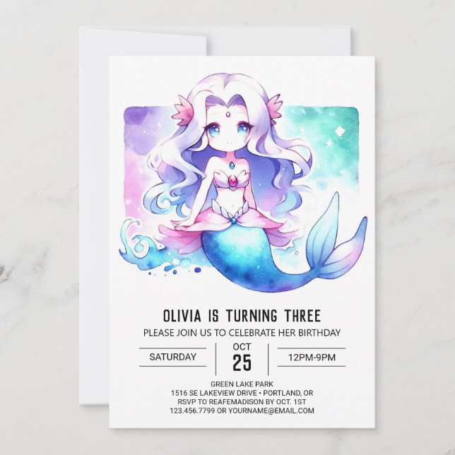 Fun Pastel Mermaid Birthday Invitation (Front)