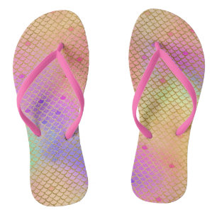 Fun Pastel Pink and Orange Mermaid Scales Pattern Flip Flops