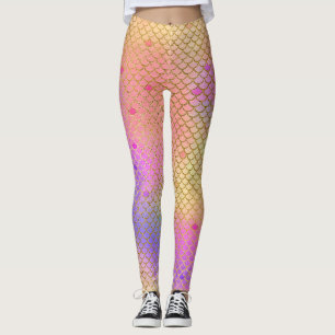 Fun Pastel Pink and Orange Mermaid Scales Pattern Leggings