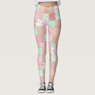 Fun Pastel Vintage Shabby Chic Patchwork Pattern Leggings