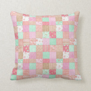 Fun Pastel Vintage Shabby Chic Patchwork Pattern Throw Pillow