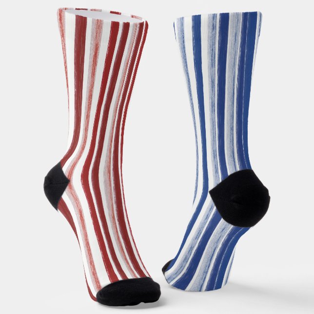 Fun Patriotic Mismatched Stripe Odd Socks  (Angled)