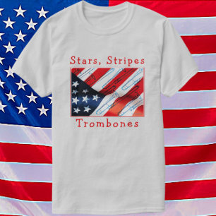 Fun Patriotic Stars, Stripes and Trombones Music T-Shirt