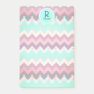 Fun Patterned Chevrons in Pink & Teal Personalized Post-it Notes