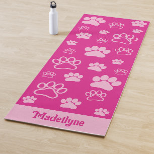 Fun Paw Print Monogram-Hot Pink and Light Pink Yoga Mat