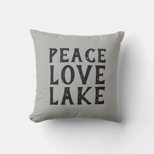 fun PEACE LOVE LAKE typography | Outdoor Pillow (Front)