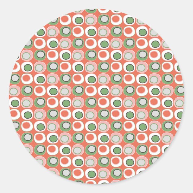 Fun Peach and Green Polka Dot Bubbles Pattern Classic Round Sticker (Front)