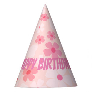 Fun Peachy "Happy Birthday" Pink Flower Power Party Hat