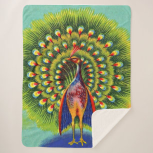 fun peacock print sherpa blanket