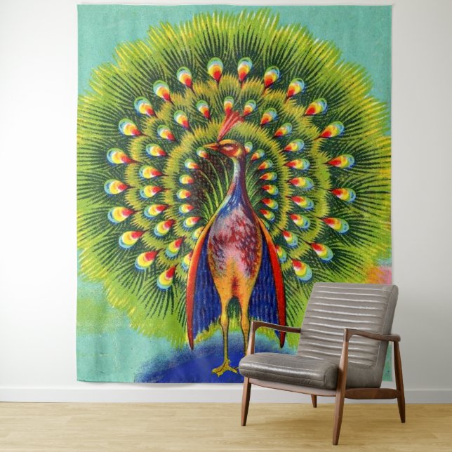fun peacock print tapestry (In Situ)