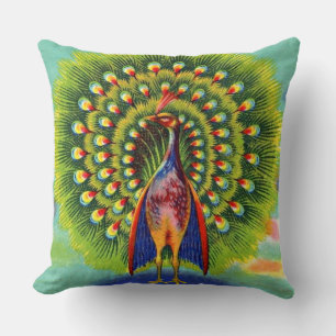 fun peacock print throw pillow