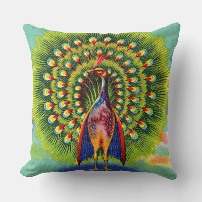 fun peacock print throw pillow (Front)