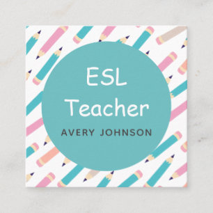 Fun Pencil Pattern ESL Teacher English Instructor Square Business Card