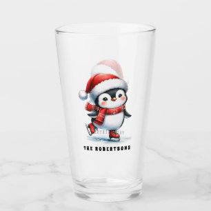 Fun Penguin Personalized Family Christmas Glass