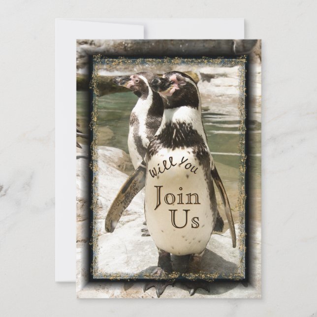 Fun Penguin Photo Zoo Wedding Invitations (Front)