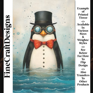 Fun Penguin, Top Hat, Bow Tie, Sea CG4 Decoupage Tissue Paper