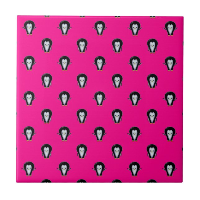 Fun Penguins over Hot Pink Pattern Tile (Front)