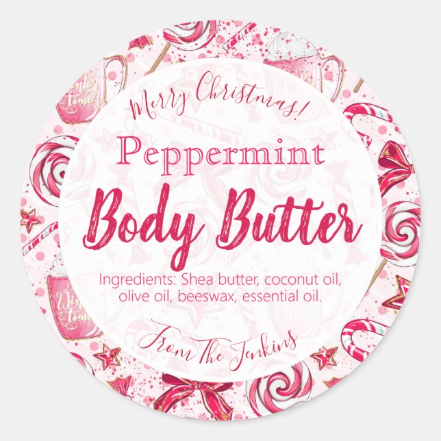 Fun Pepperment Candy Noël Corps Beurre Étiquette (Devant)