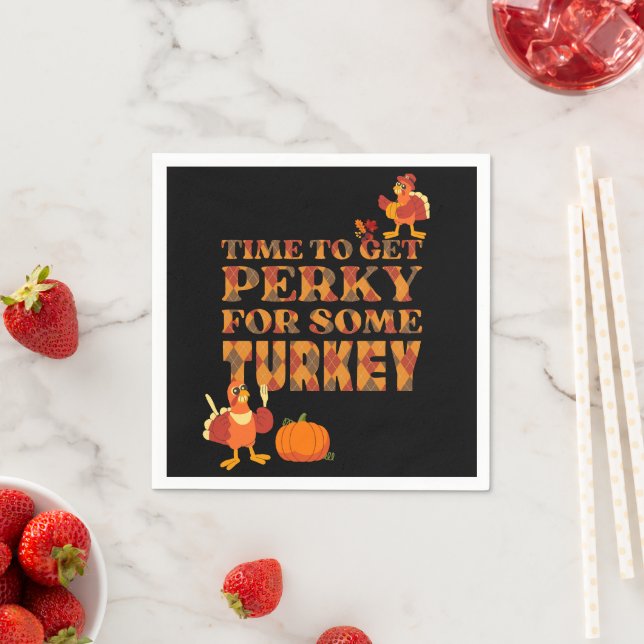 Fun PERKY FOR TURKEY Plaid Thanksgiving Napkin (Insitu)