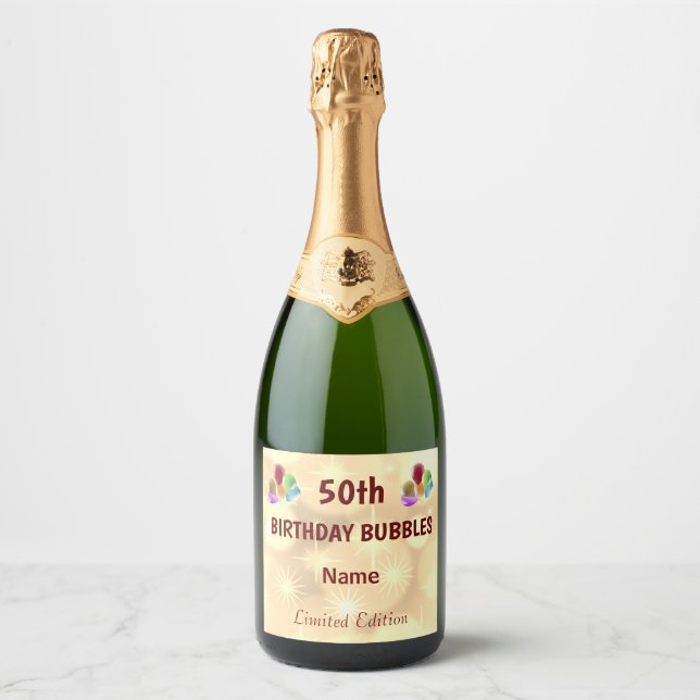 Fun personalised 50th Birthday Sparkling Wine Label (Front)