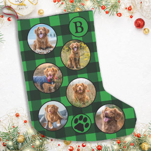 Fun Personalize Pet Photo Rustic Green Black Plaid Small Christmas Stocking