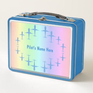 Fun, Personalized Airplanes Colourful Rainbow Blue Metal Lunch Box