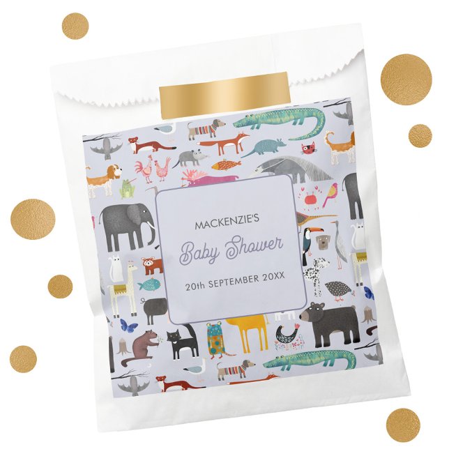 Fun Personalized Animal Baby Shower Favour Bag (Jungle, safari, zoo, wild and pet animals and bird design personalized baby shower favor bag)
