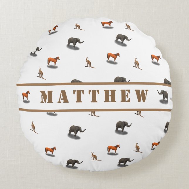 Fun Personalized Animal Themed Round Pillow (Front)