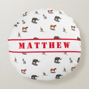 Fun Personalized Animal Themed Round Pillow